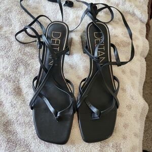 Lace up black leather Lucite sandals heels